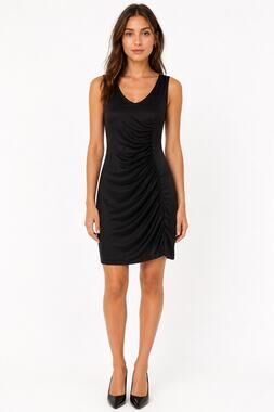 Roni 2000s Black Ruched Sheath Dress XS Stretch Lined Mini